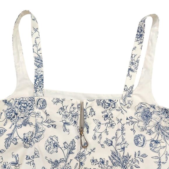 Christian Lacroix Crop Corset Top Womens Small White Blue Floral Square Neck - Picture 4 of 11